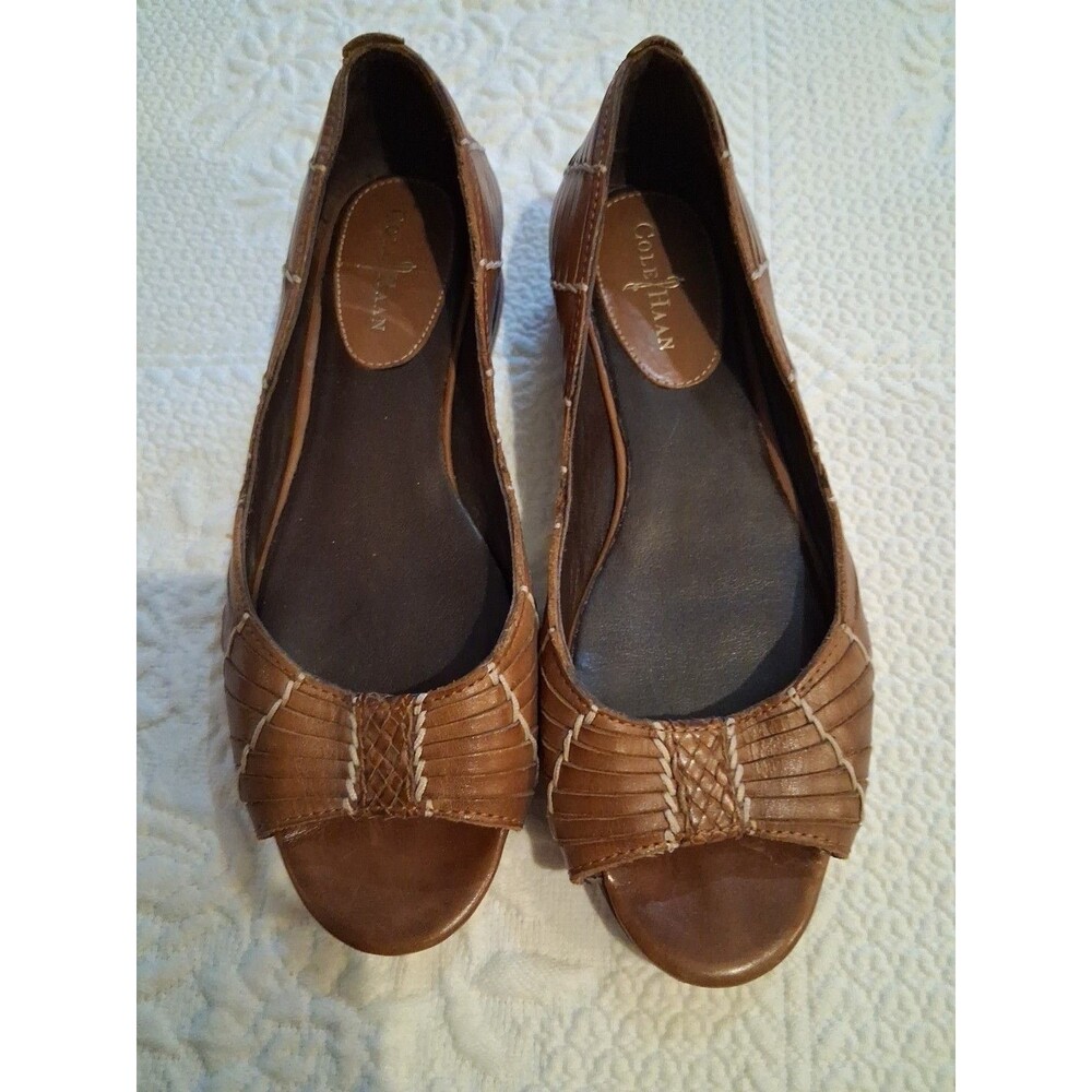Cole Haan NikeAir Shoes Womens Size 6B Brown Woven Leather Peep Toe Huarache